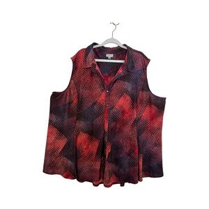 Womens sleeveless Button Up Blouse  Multicolor Embossed Size 4X